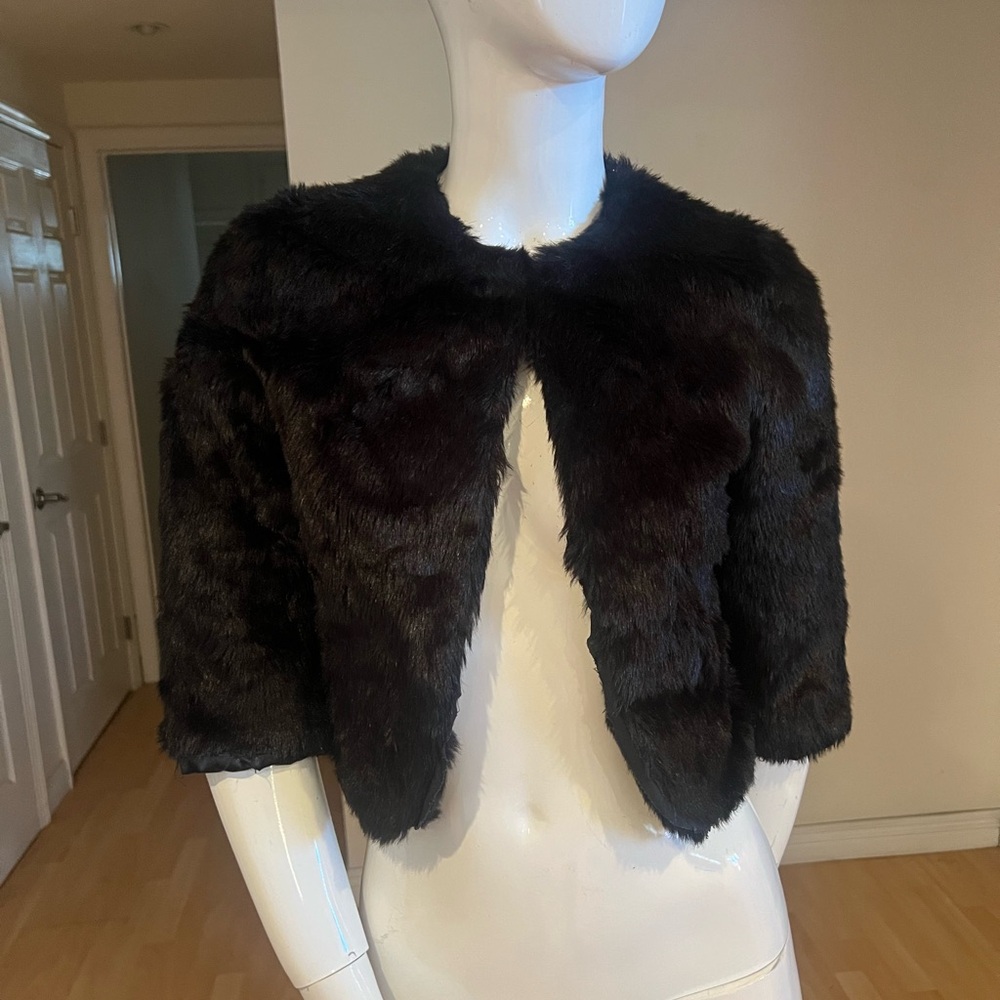VINTAGE BEBE FAUX FUR CROP JACKET SZ XS XSMALL